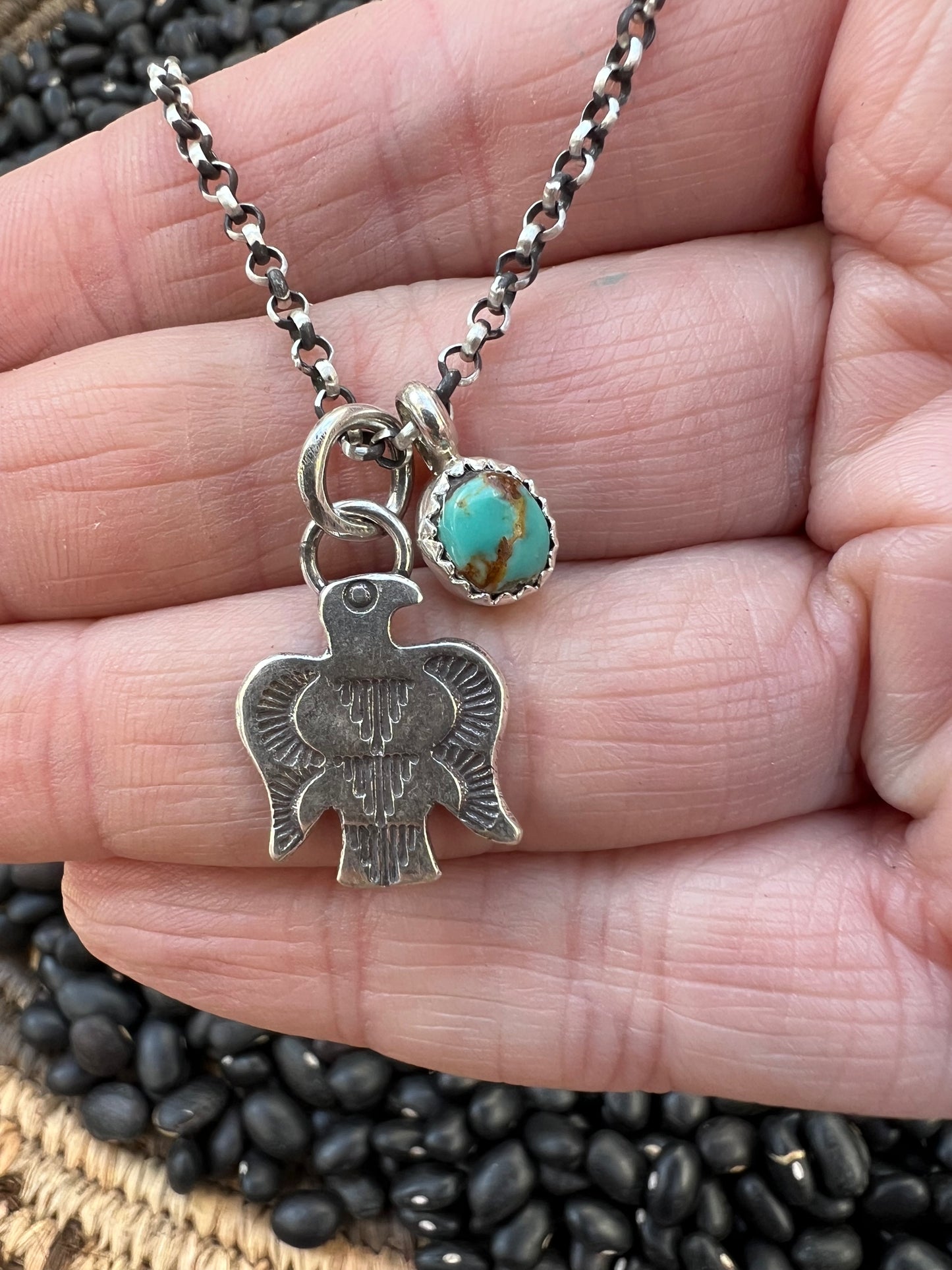 Turquoise Handstamped Charm Necklace