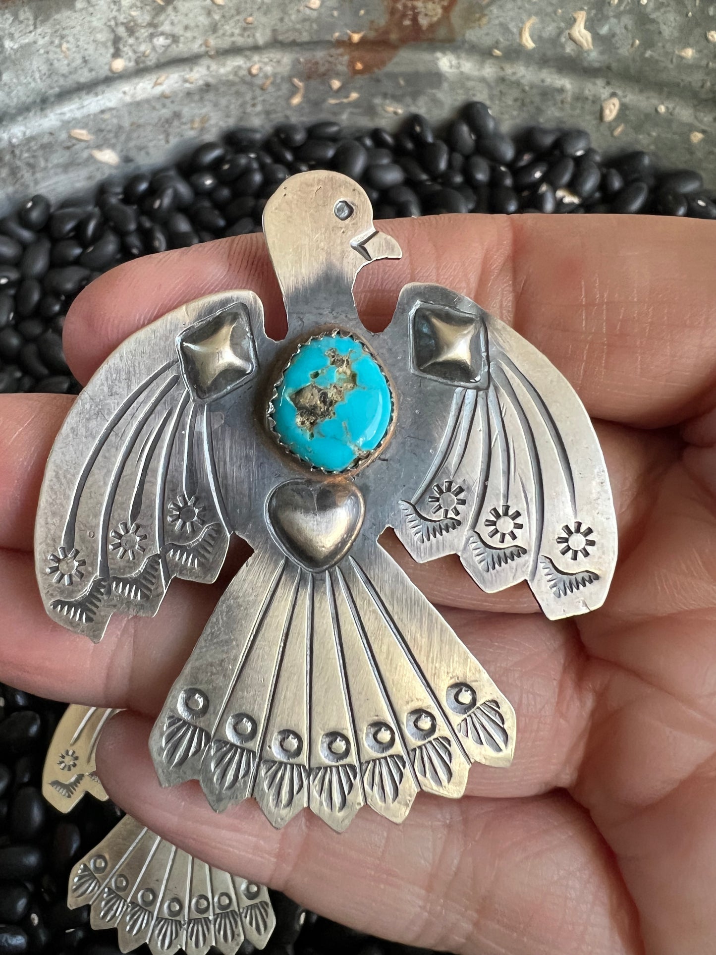 Thunderbird Pendant with natural turquoise nuggets