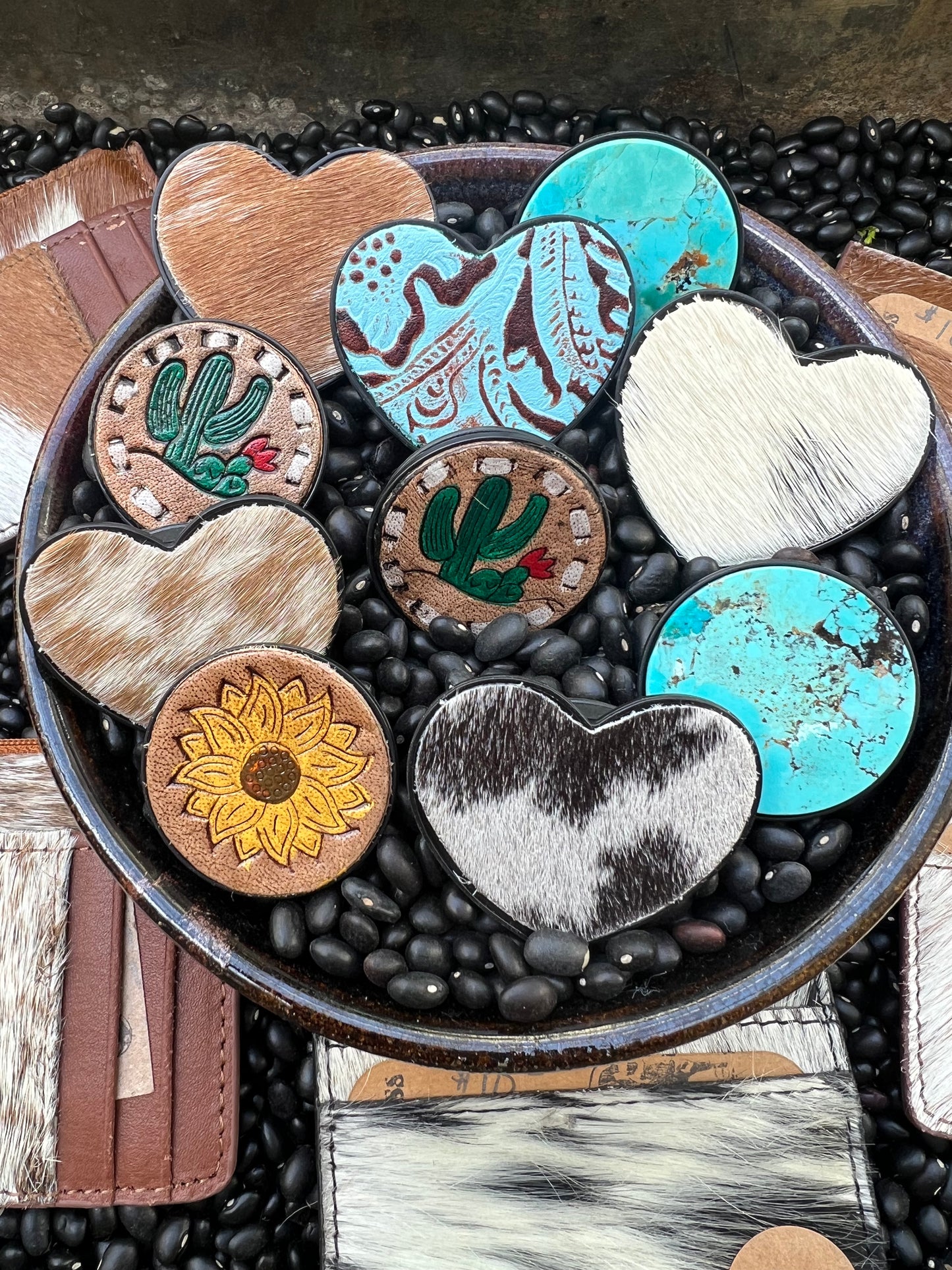 Leather tooled or cowhide Pop Socket