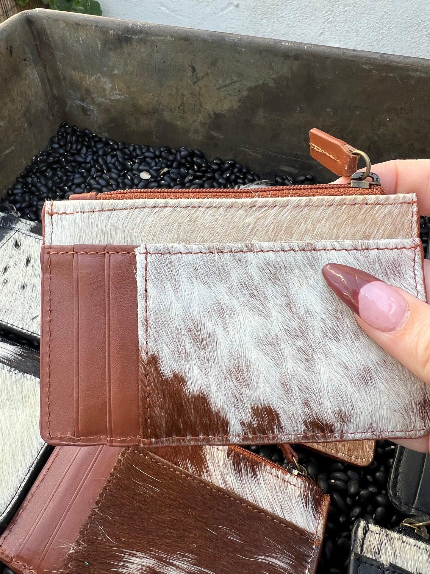 Zippered Leather Cowhide Card Case