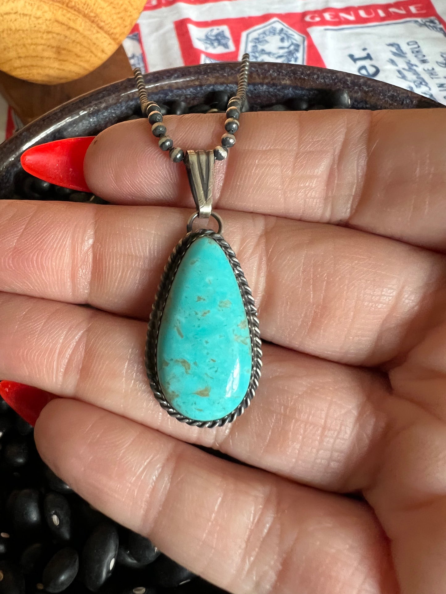 Turquoise Teardrop Pendant on ball chain