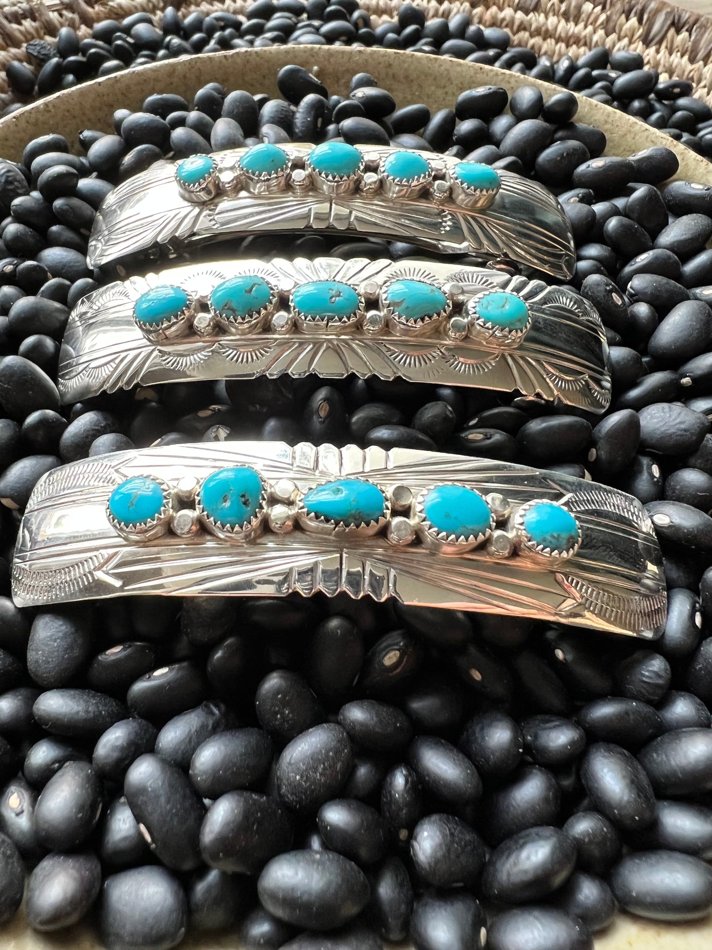 3” 5 stone Sterling silver Turquoise hair barrette