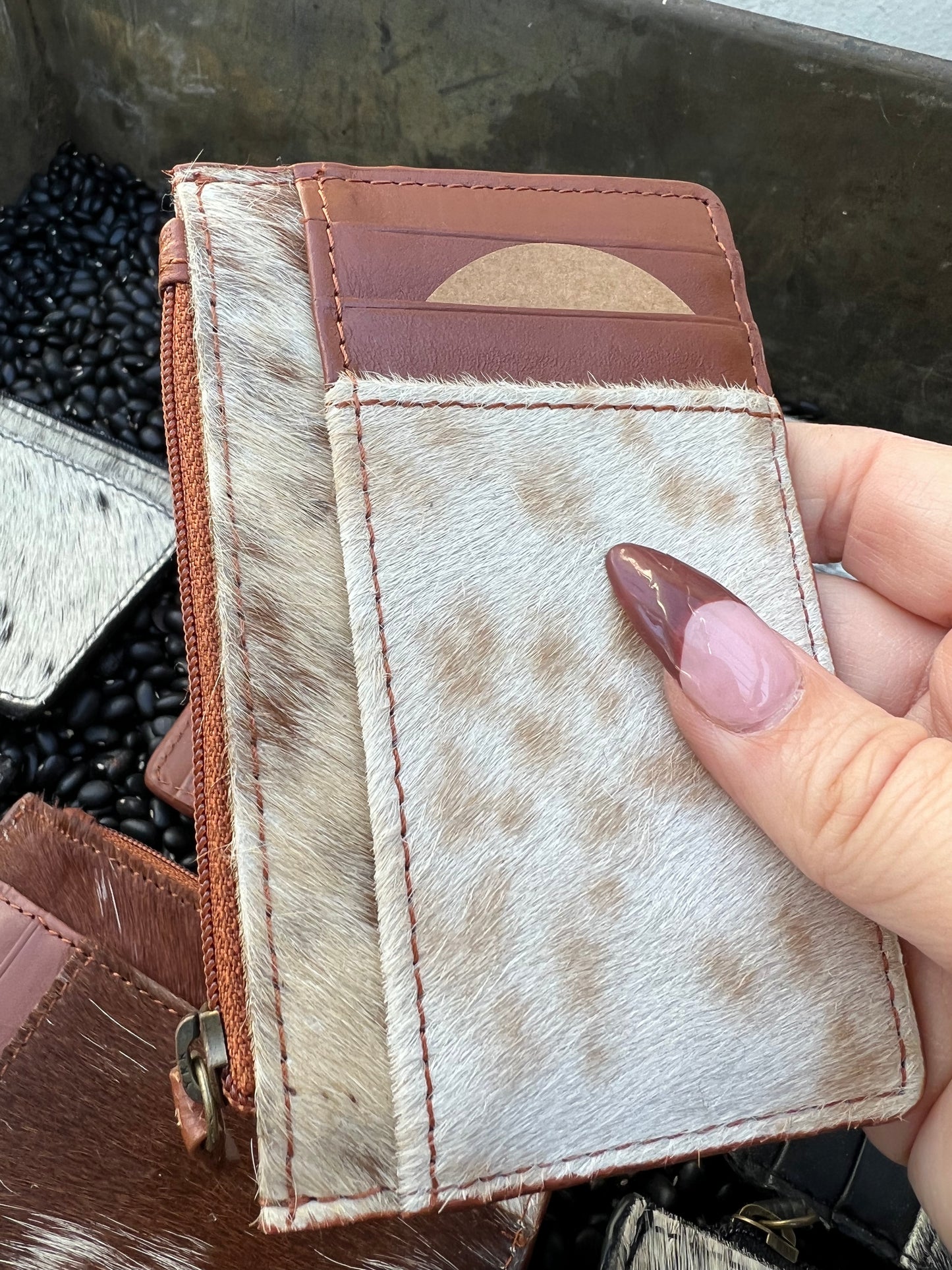 Zippered Leather Cowhide Card Case