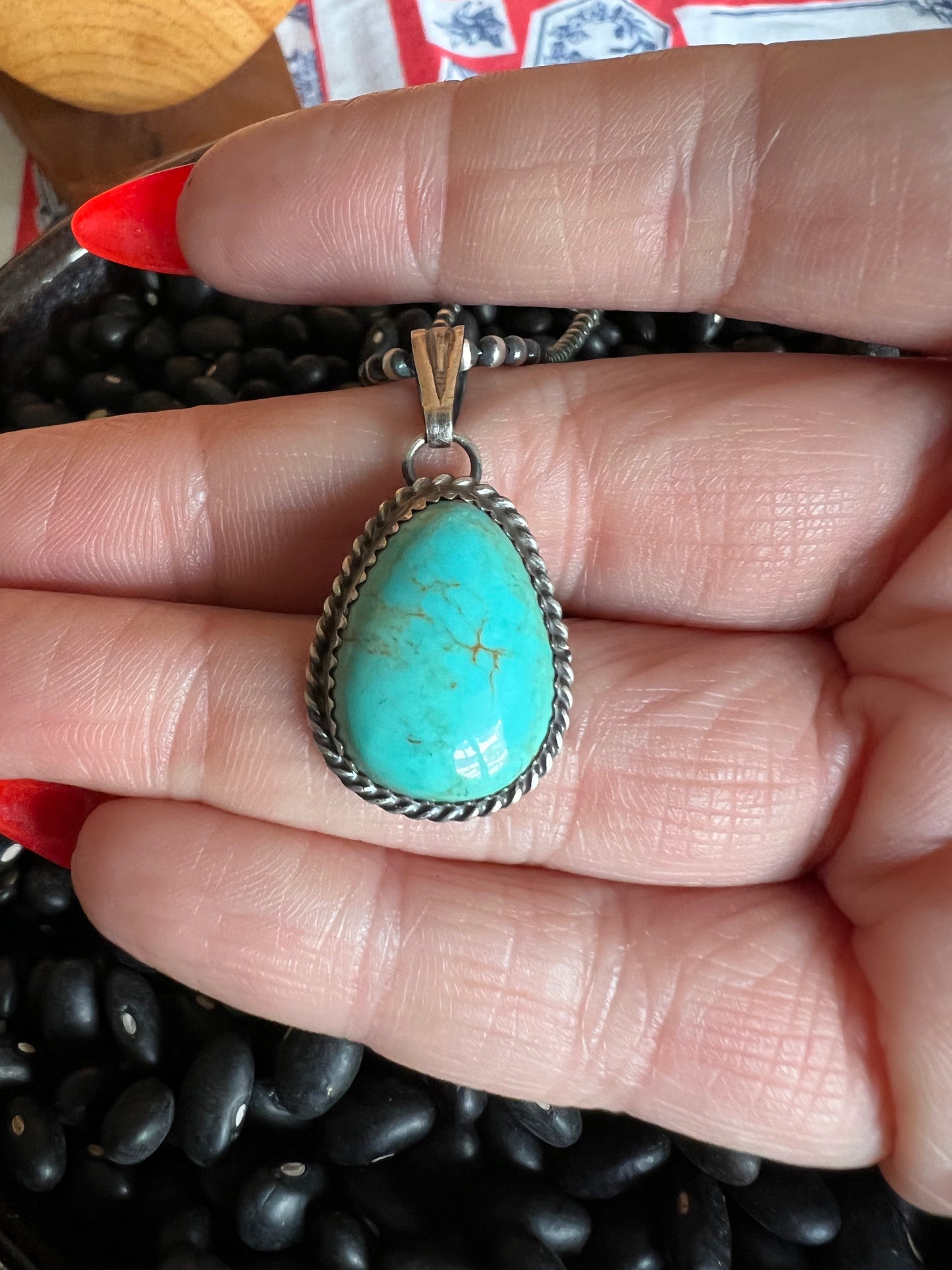 Turquoise Teardrop Pendant on ball chain