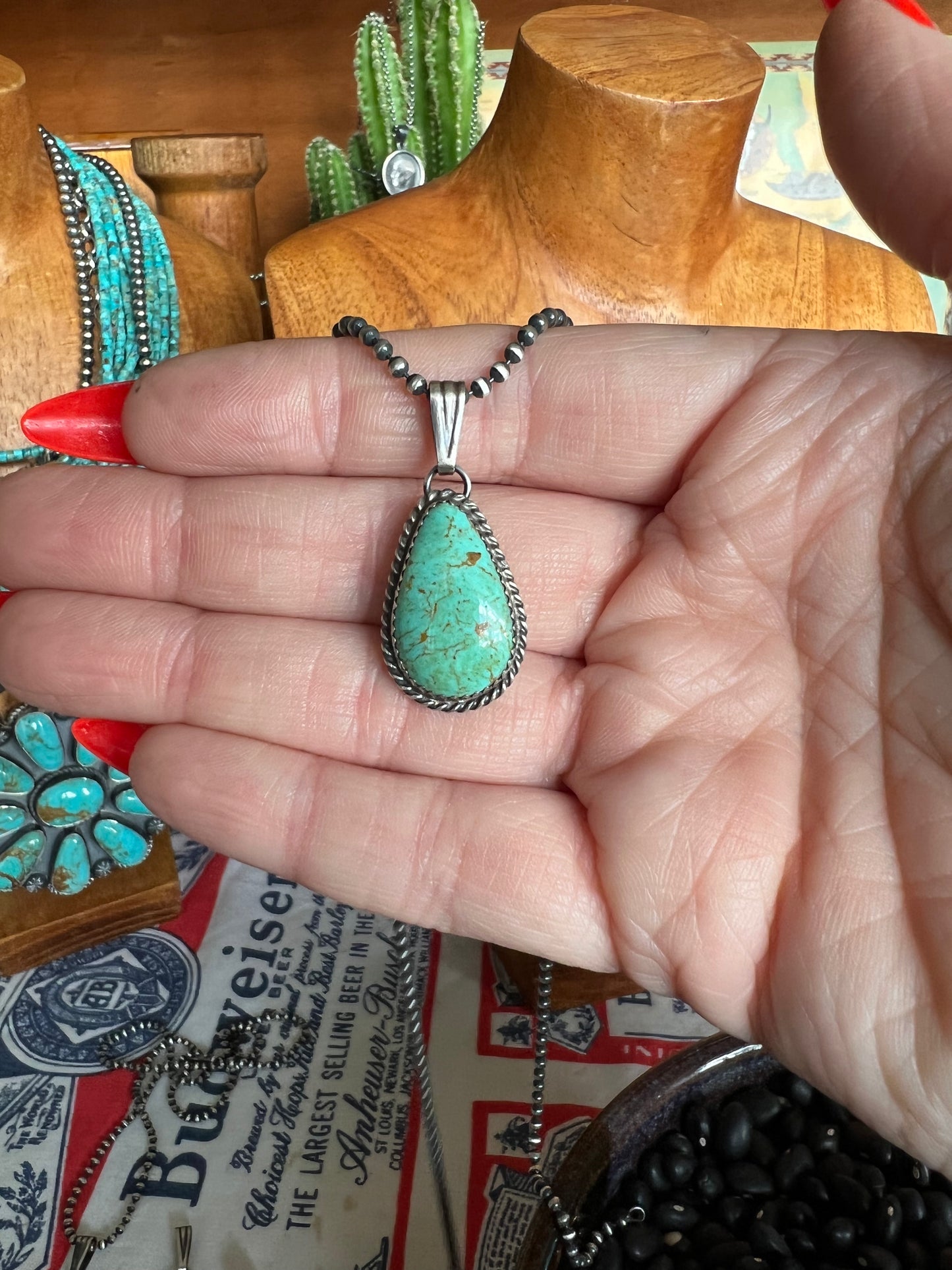 Turquoise Teardrop Pendant on ball chain