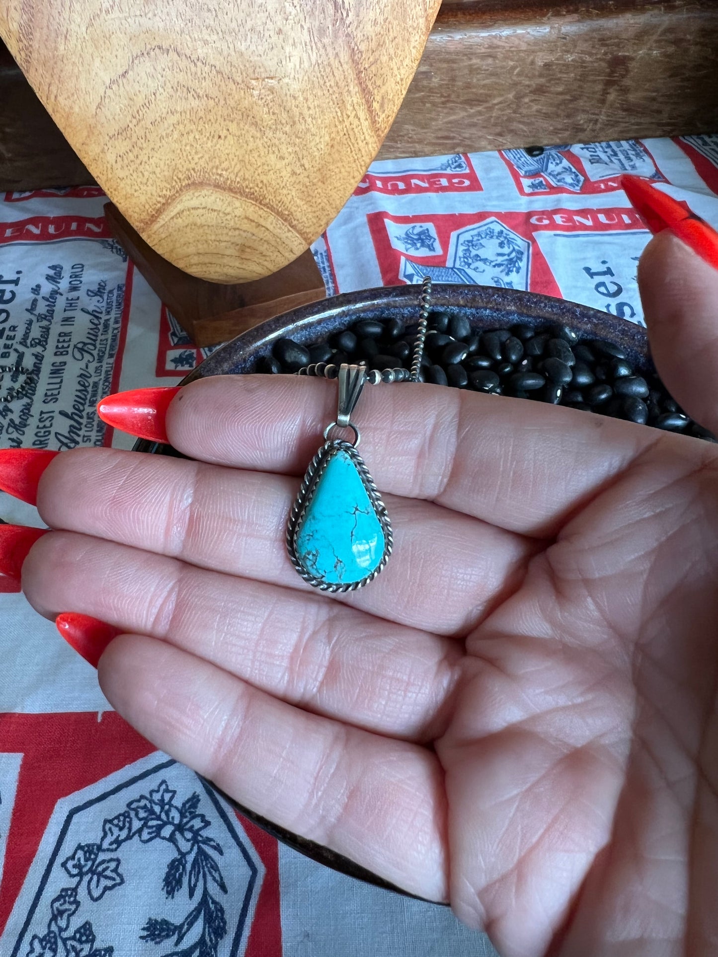 Turquoise Teardrop Pendant on ball chain