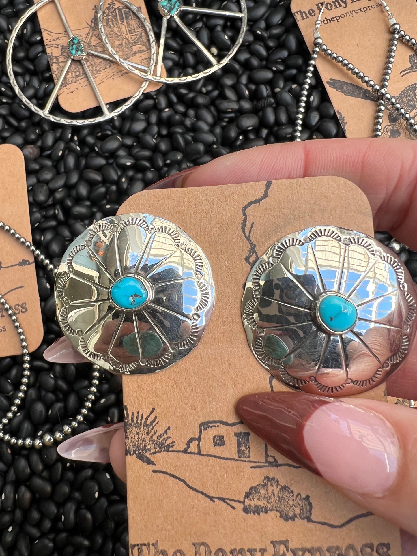 Flower Concho Earrings with Turquoise