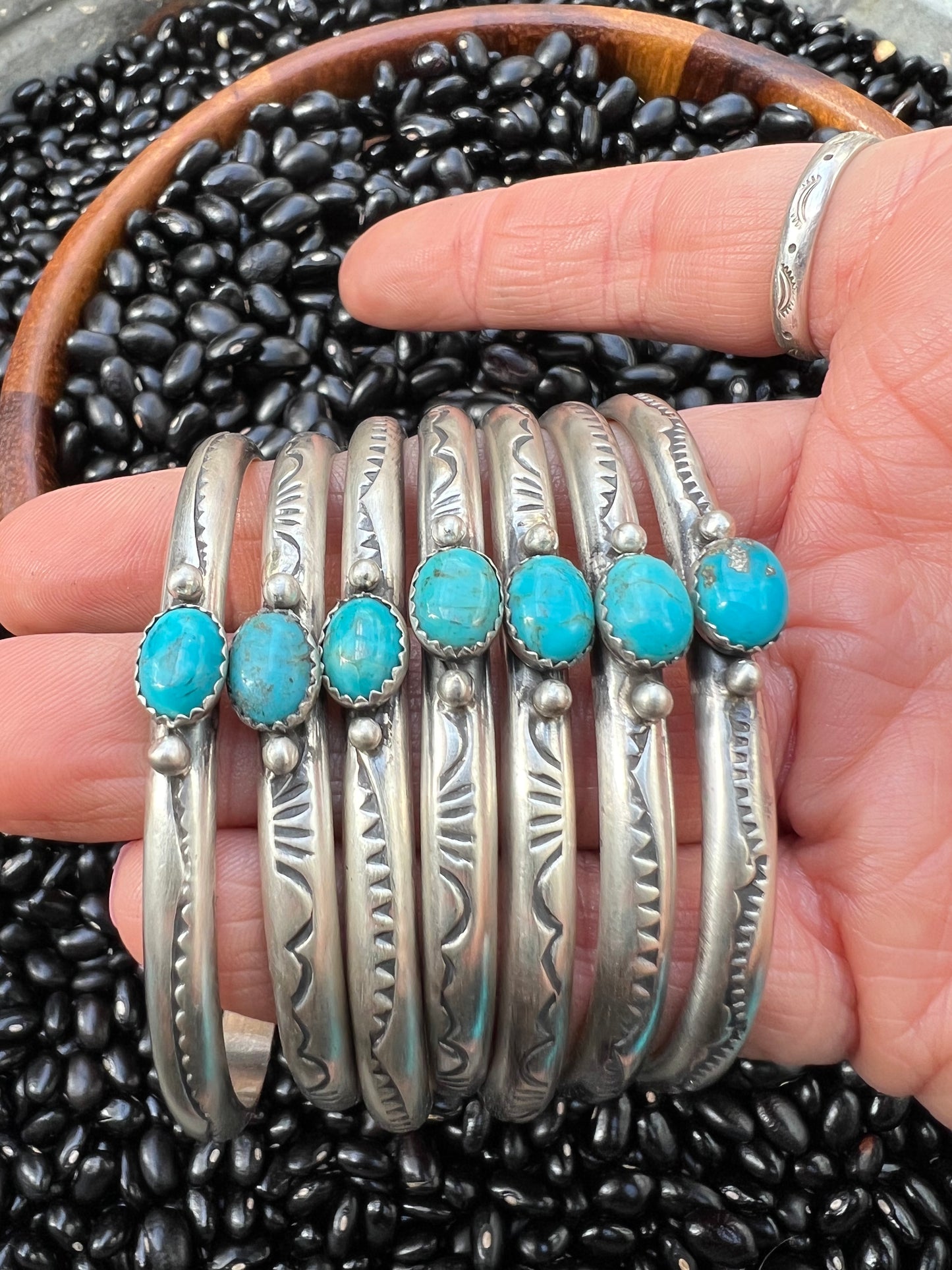 Hand stamped turquoise Stacker Cuff