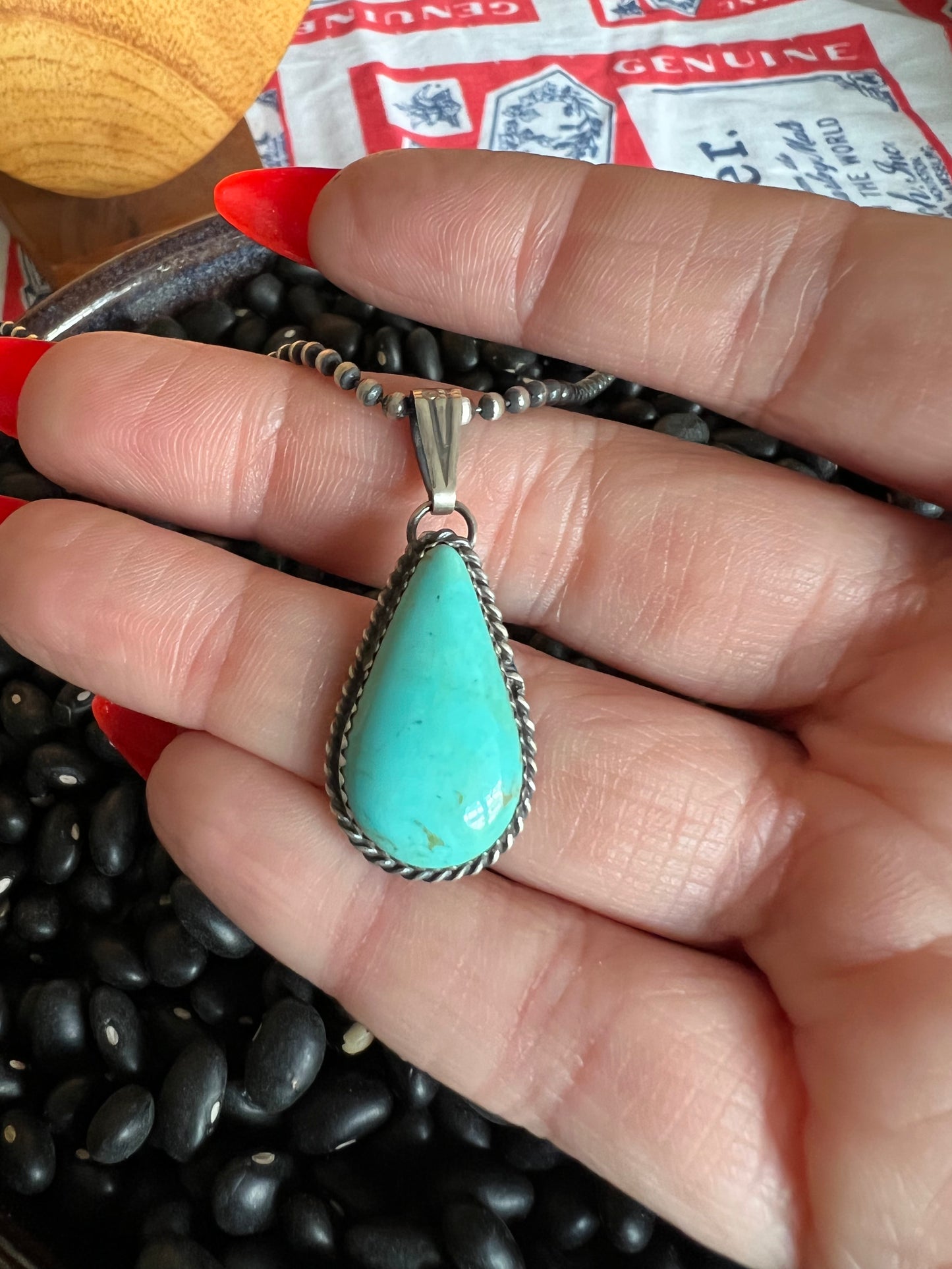 Turquoise Teardrop Pendant on ball chain