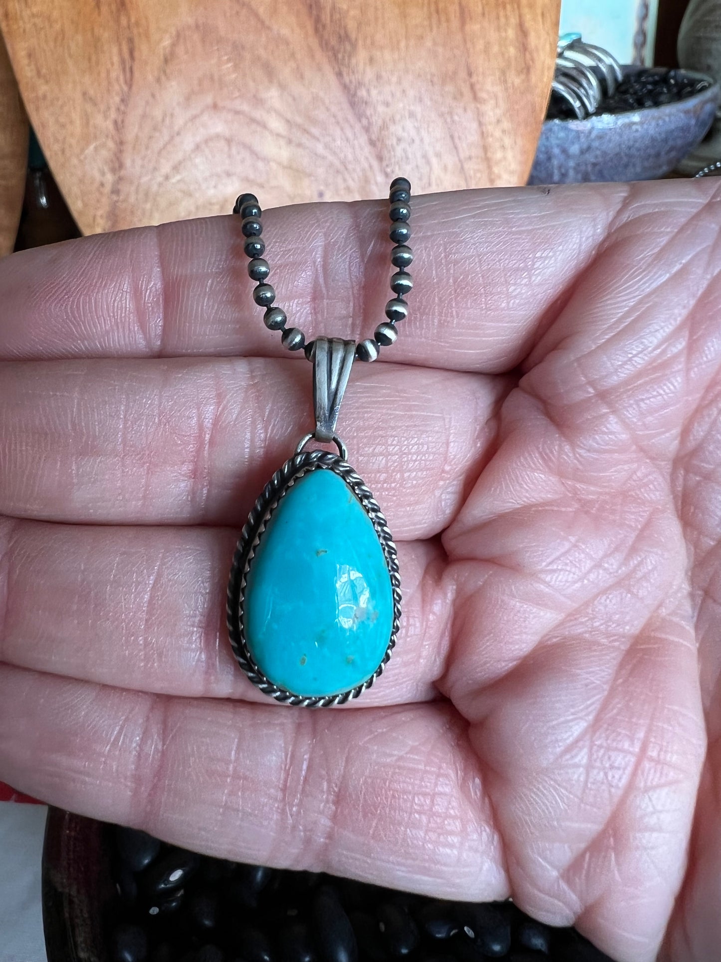 Turquoise Teardrop Pendant on ball chain