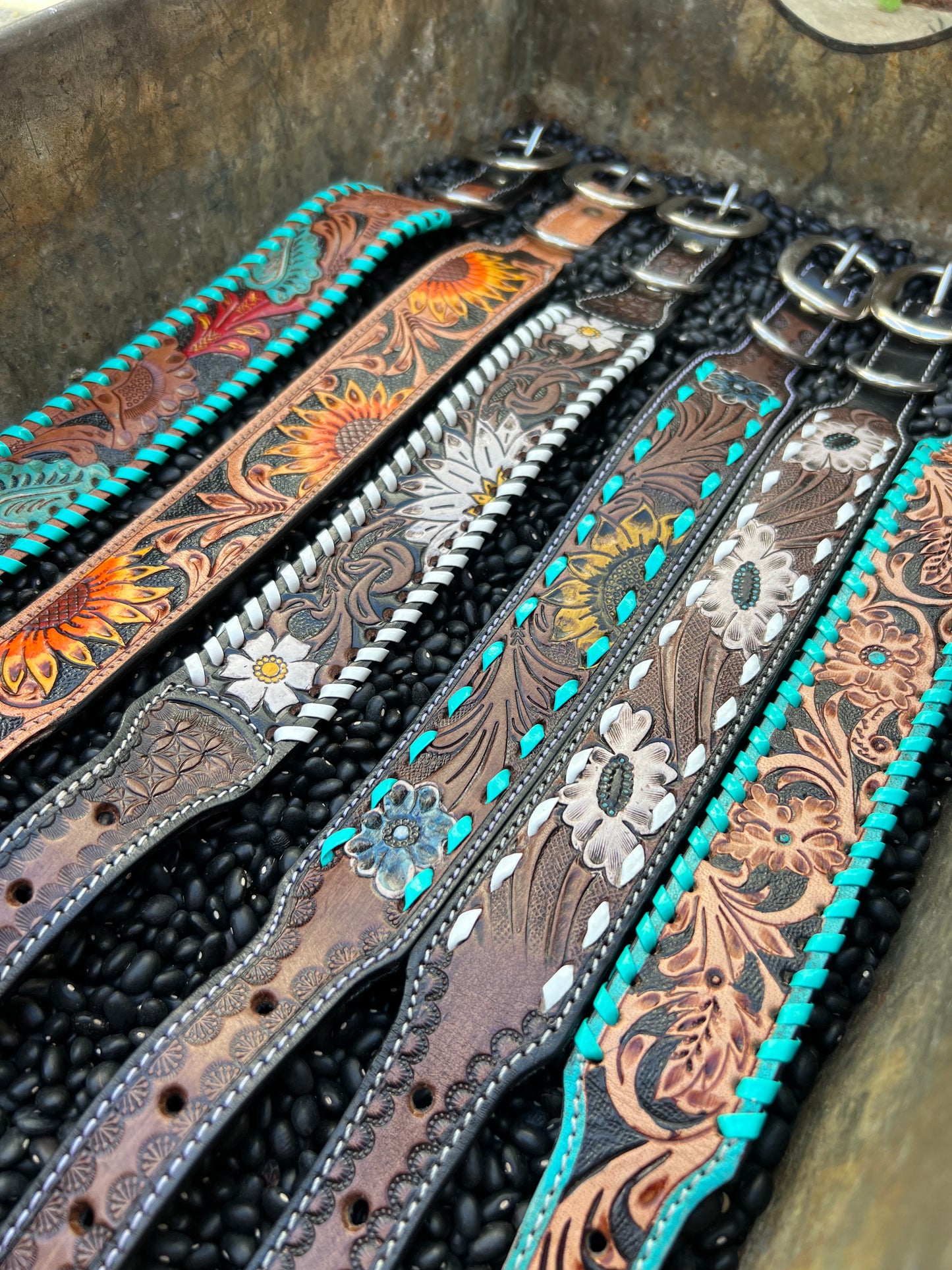 Leather Tooled Dog Collars