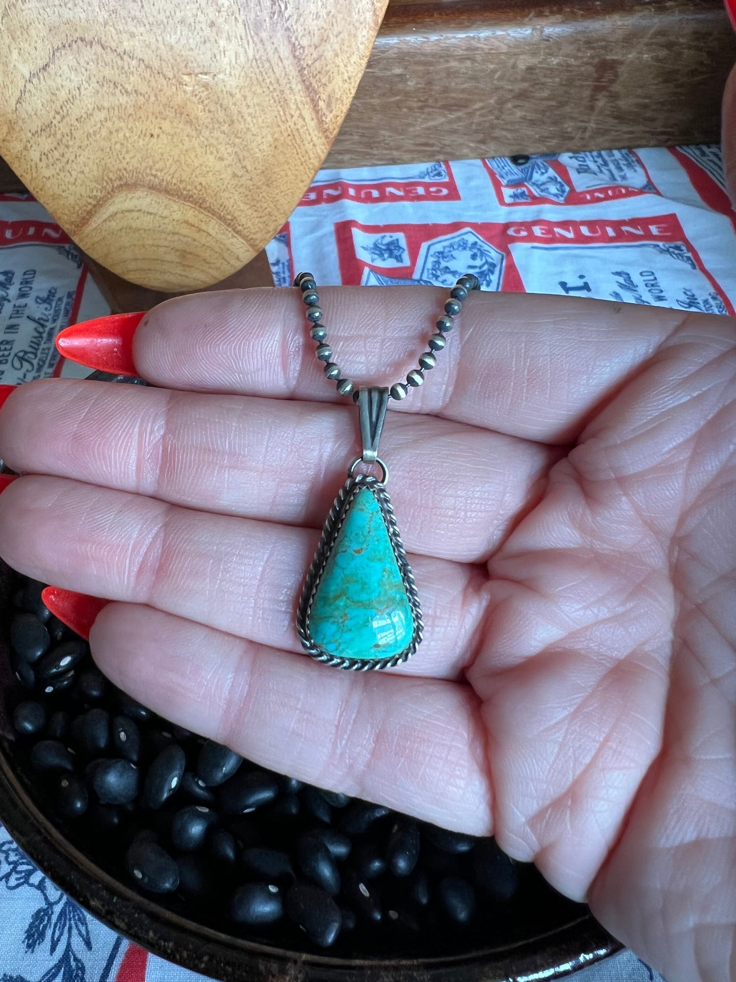 Turquoise Teardrop Pendant on ball chain