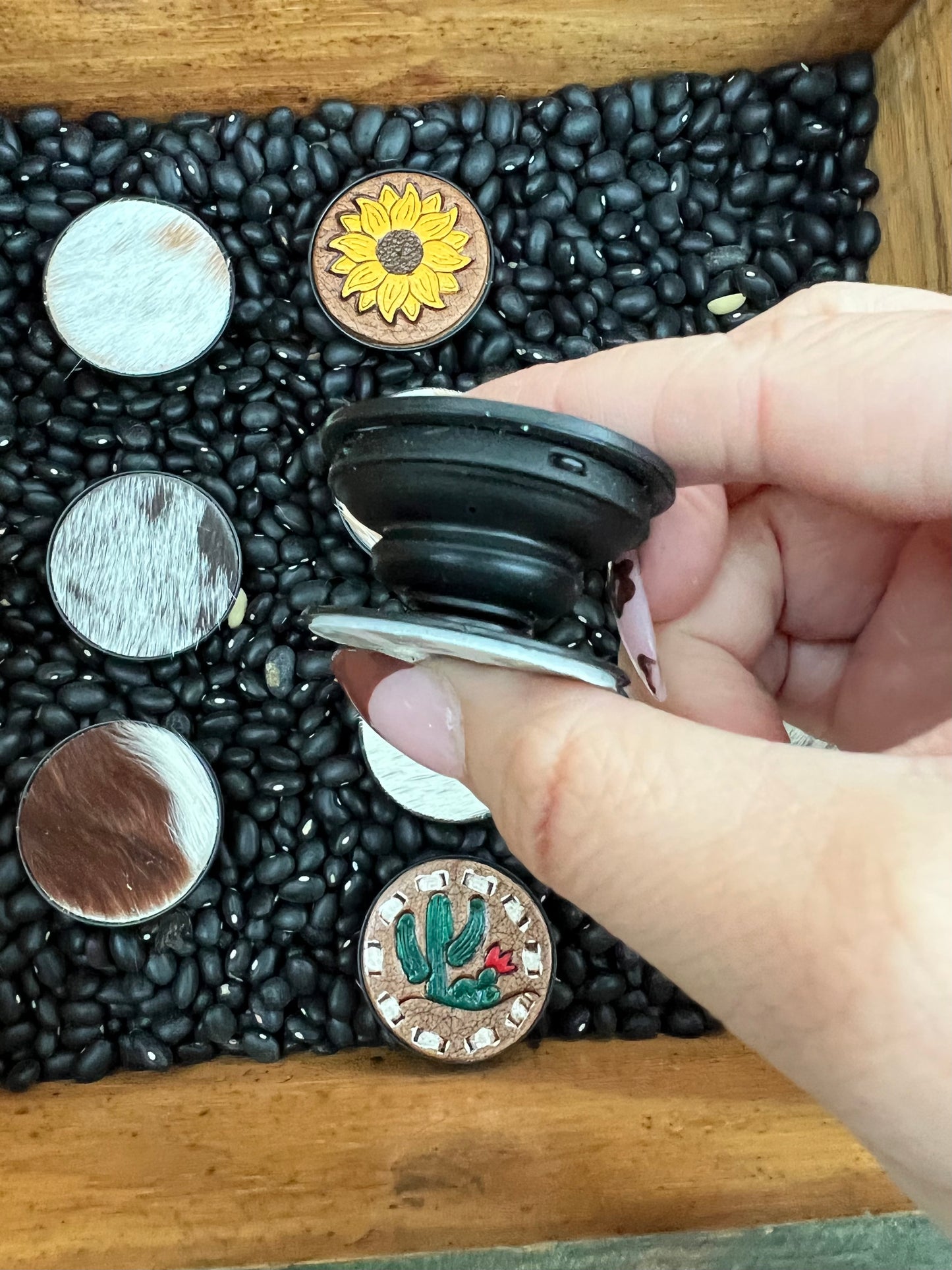 Leather tooled or cowhide Pop Socket