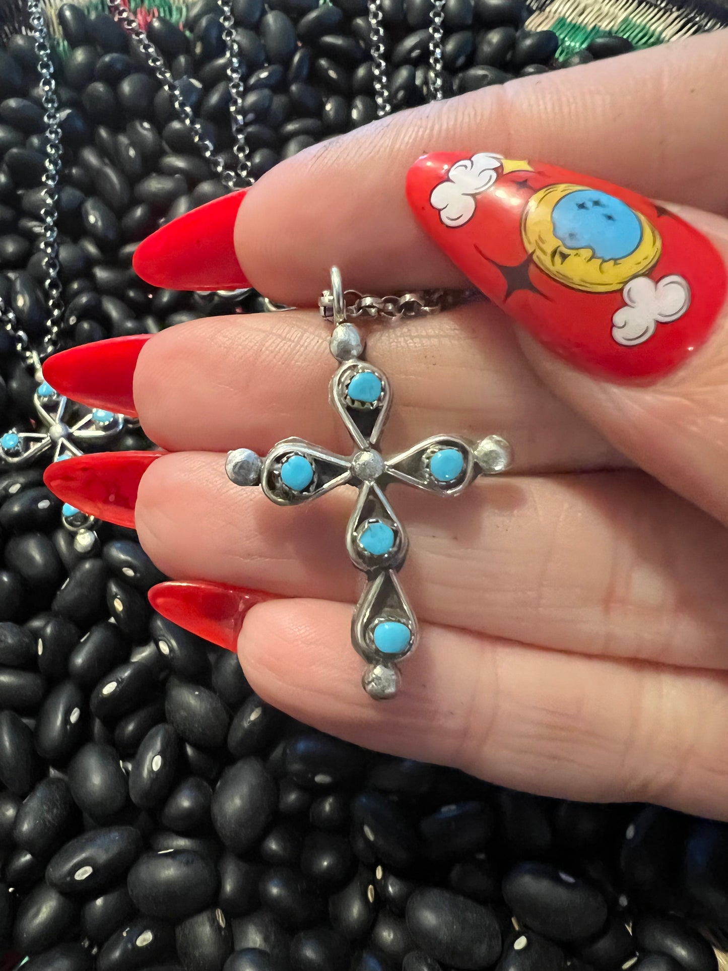 Double sided Turquoise & coral Cross Necklace