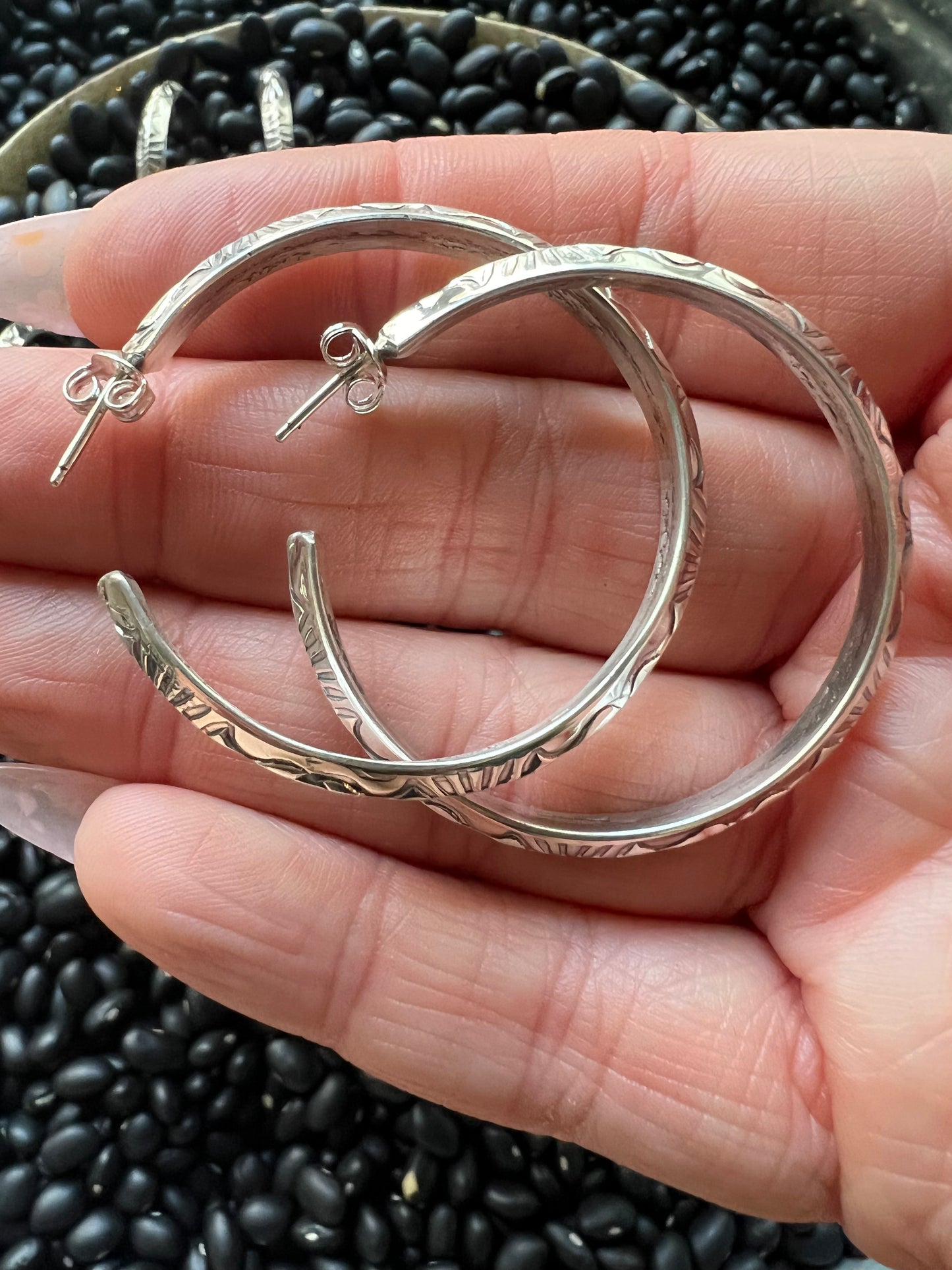 Native American Large Hand stamped Hoops