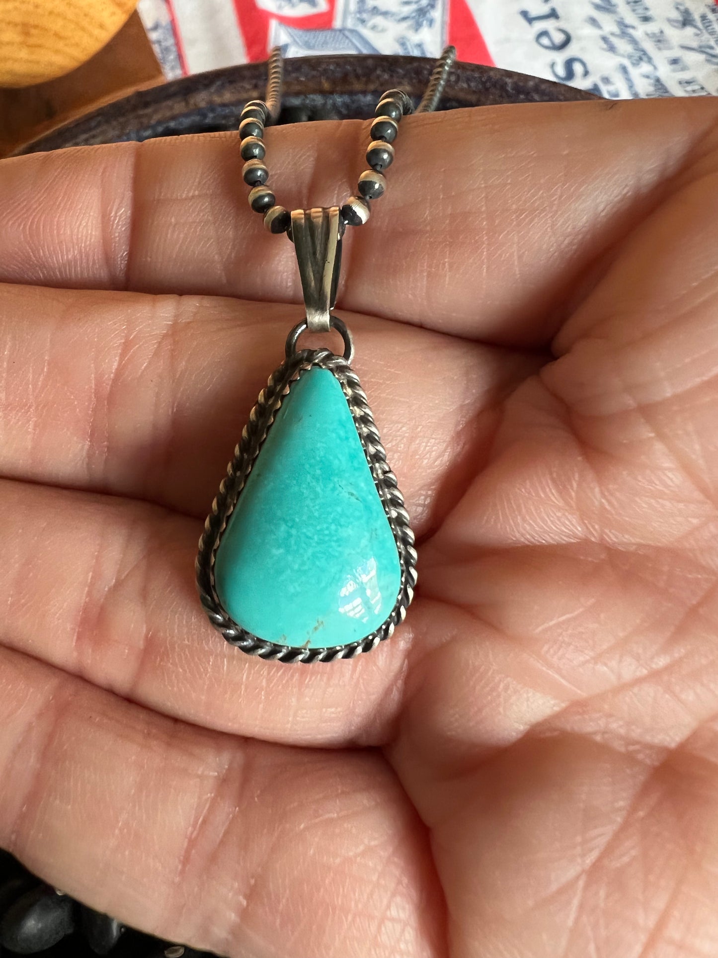 Turquoise Teardrop Pendant on ball chain