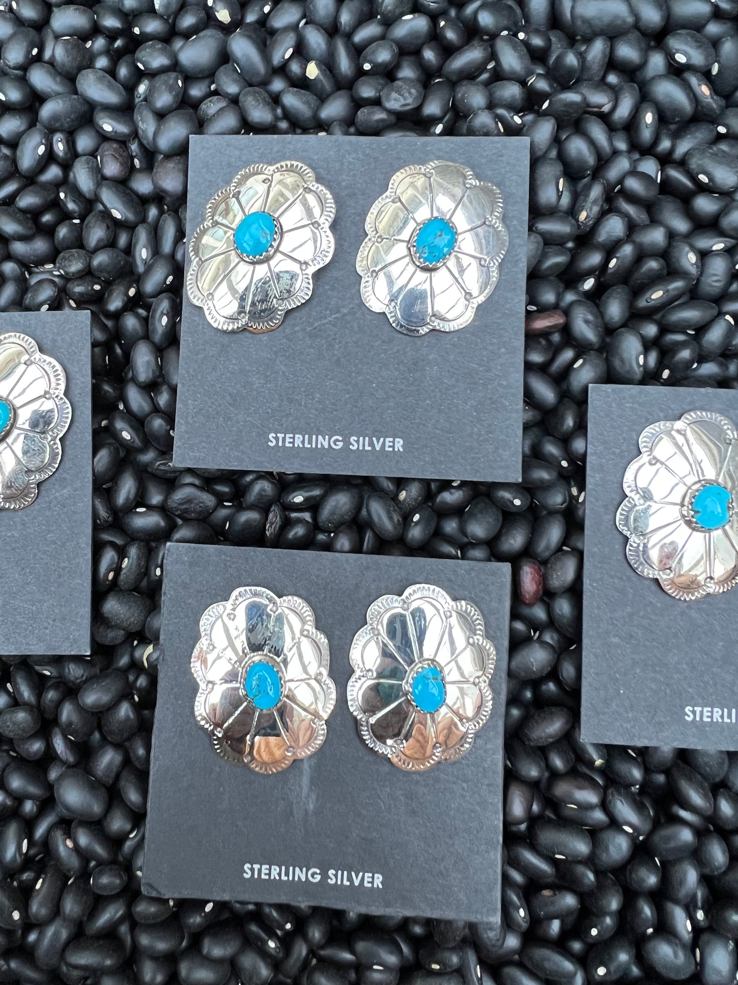 Oblong scallop conchos with turquoise Nuggets