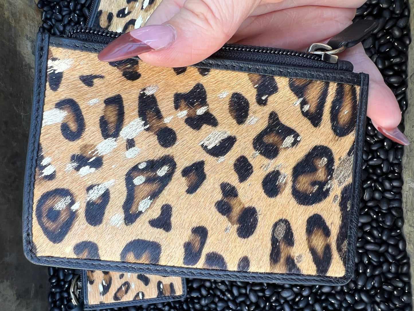Leopard Cowhide Card Case with keychain