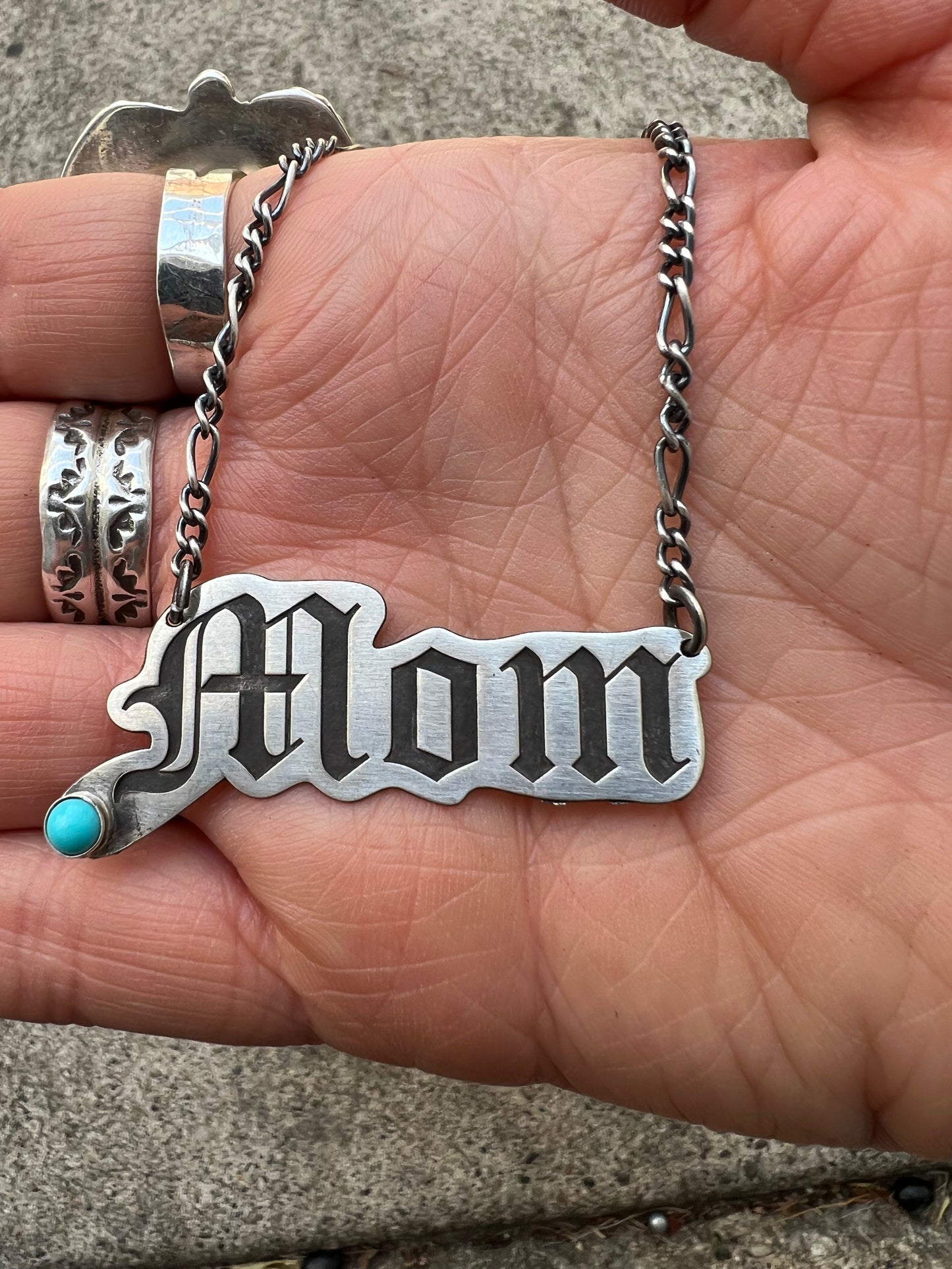 Mom Necklace Nameplate 18” sterling silver