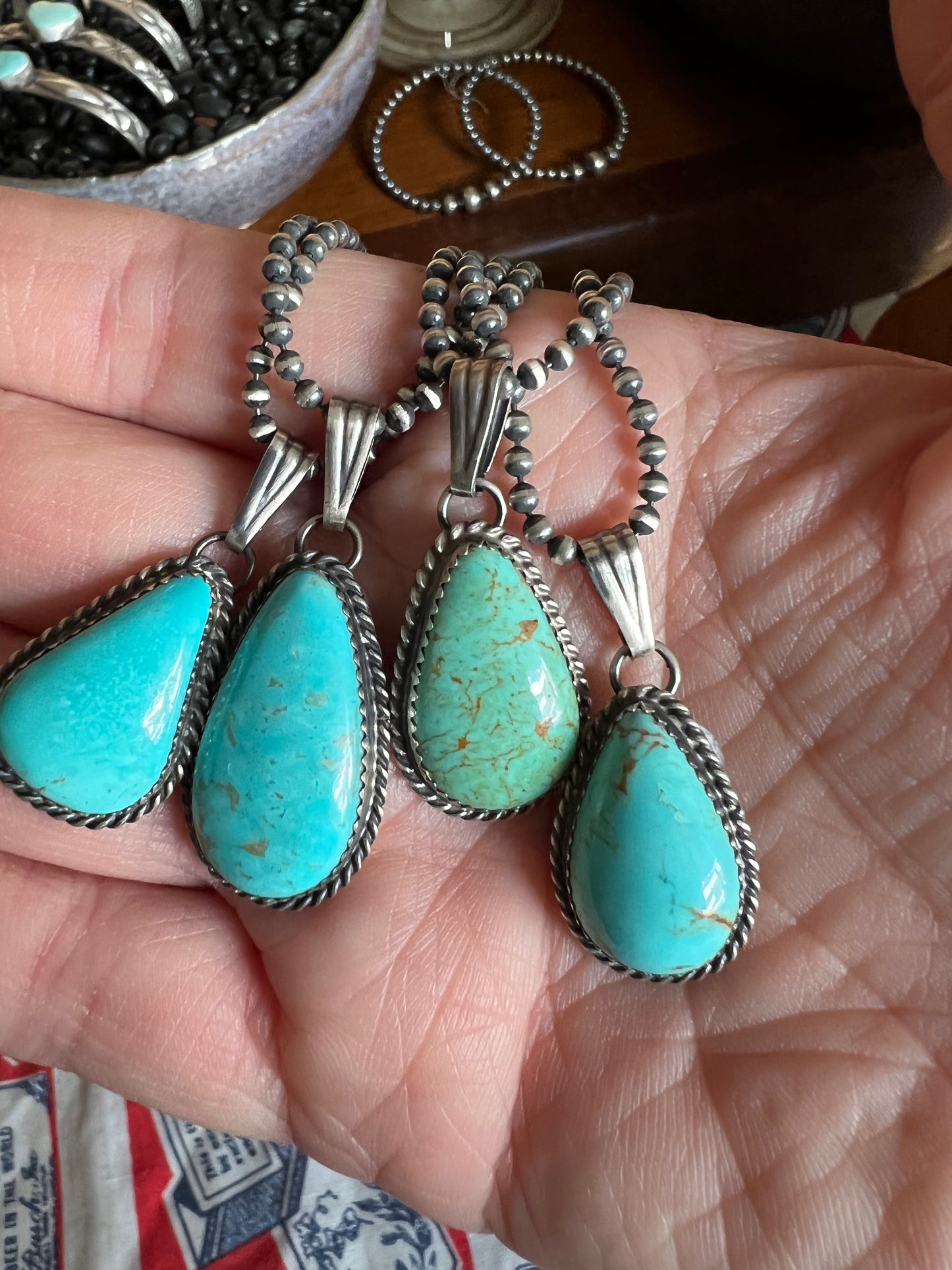 Turquoise Teardrop Pendant on ball chain