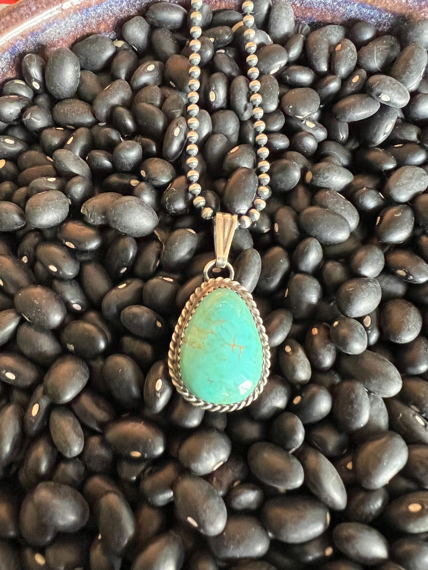 Turquoise Teardrop Pendant on ball chain