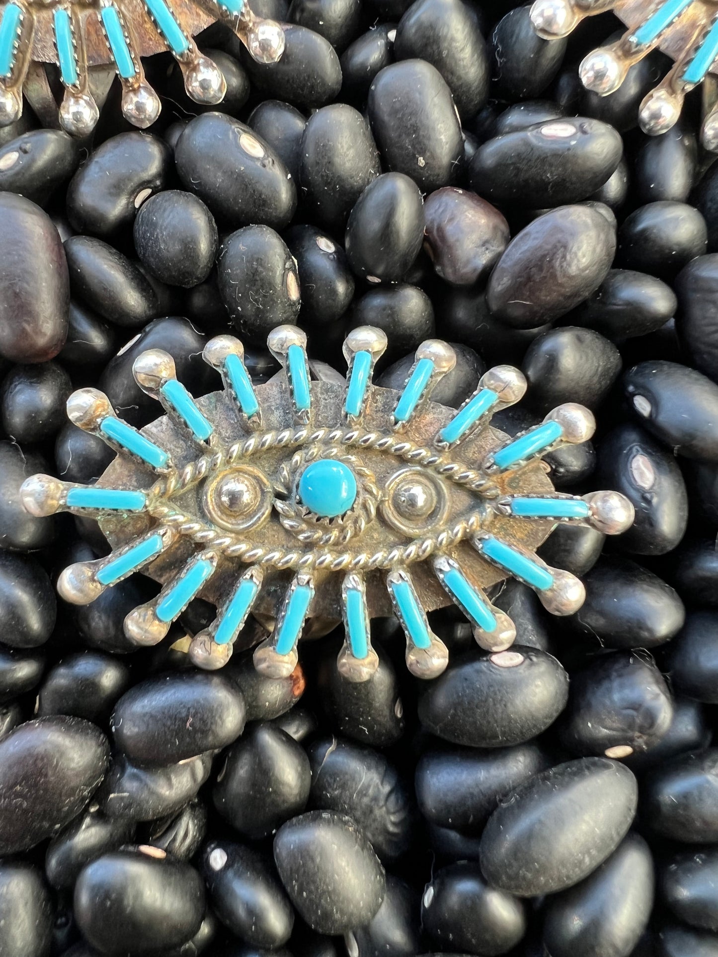 Zuni needlepoint evil eye Cluster Ring