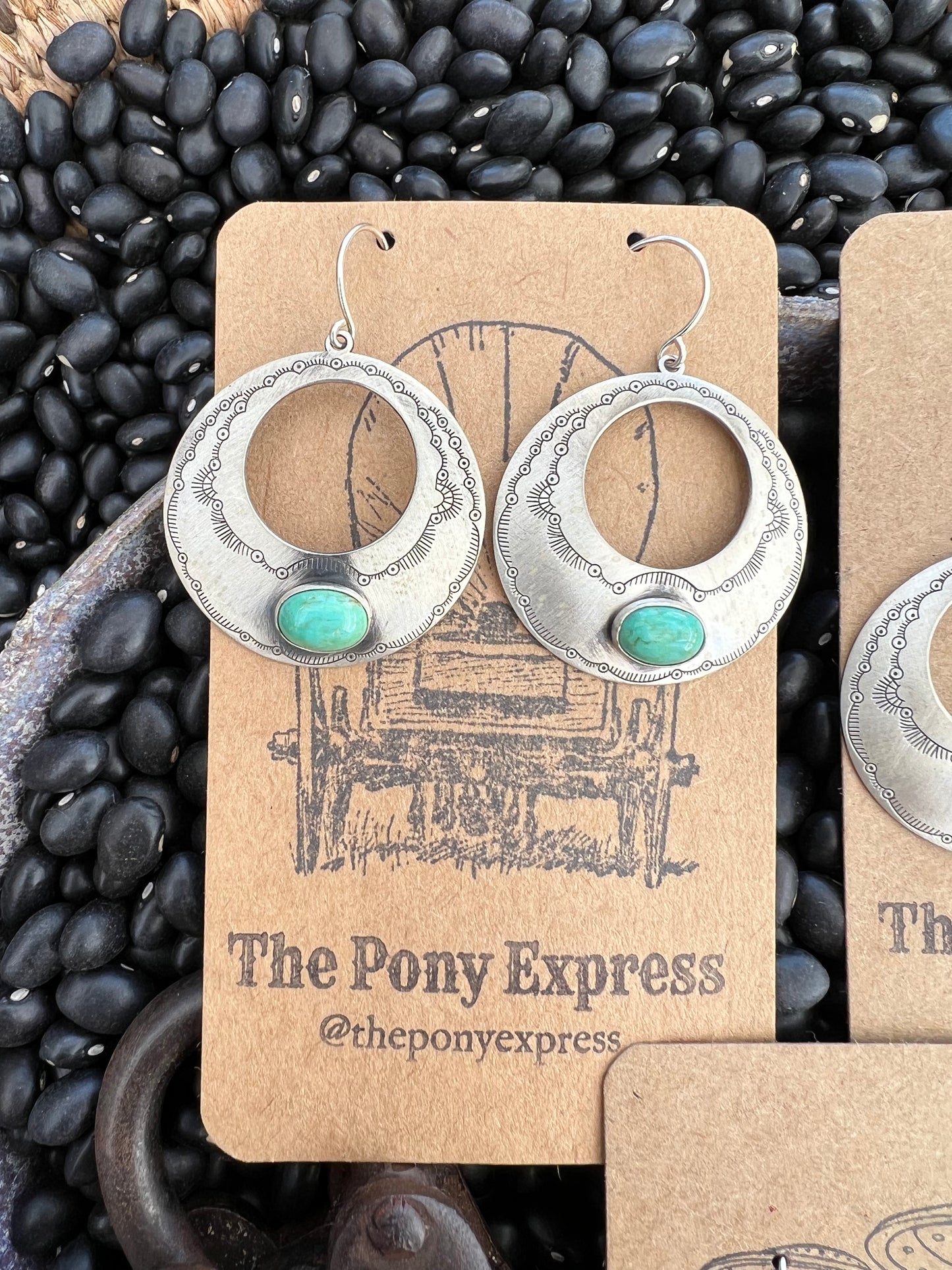 Sterling Silver Turquoise etched Disk earrings