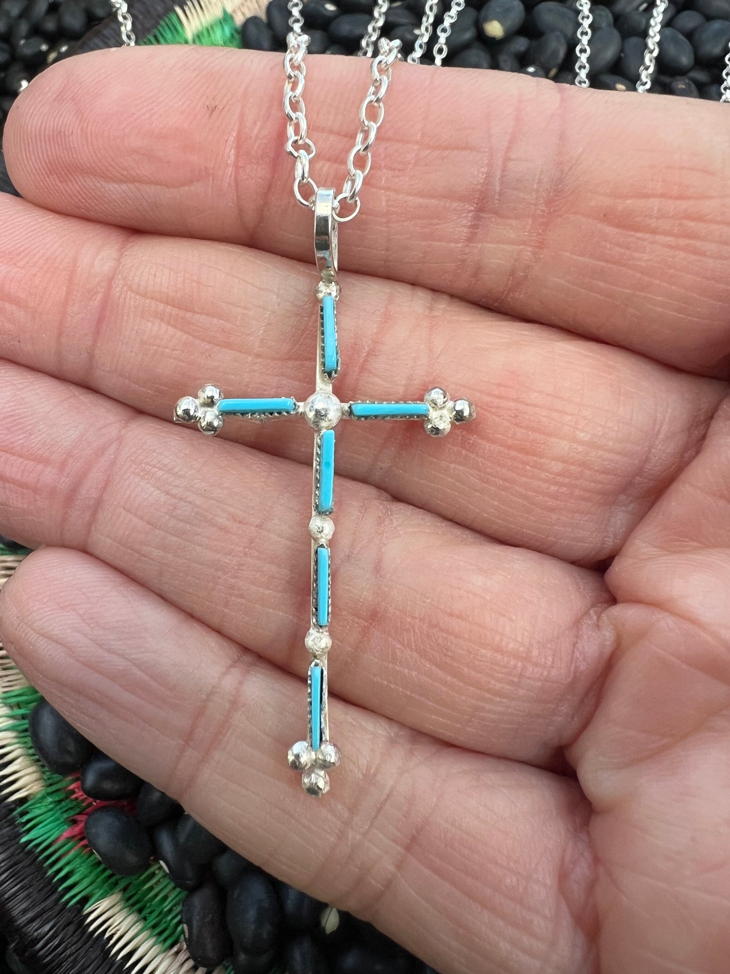 Zuni Needlepoint Turquoise Cross Necklace
