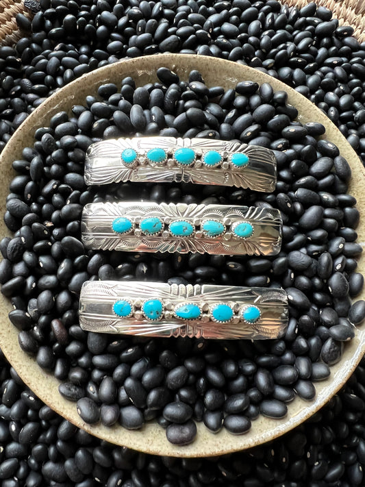 3” 5 stone Sterling silver Turquoise hair barrette