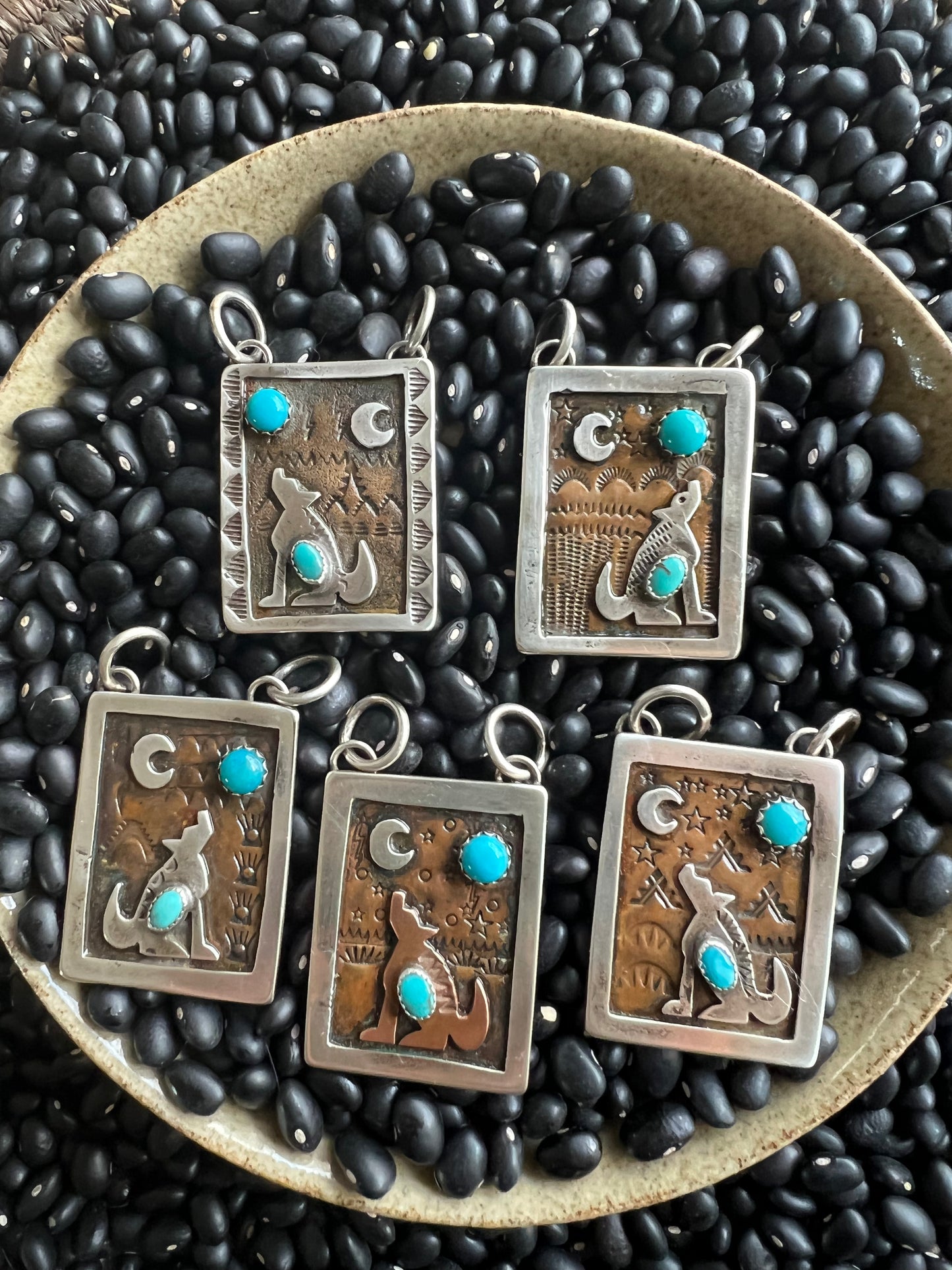 Hand Stamped Armadillo Cactus and Coyote Pendants