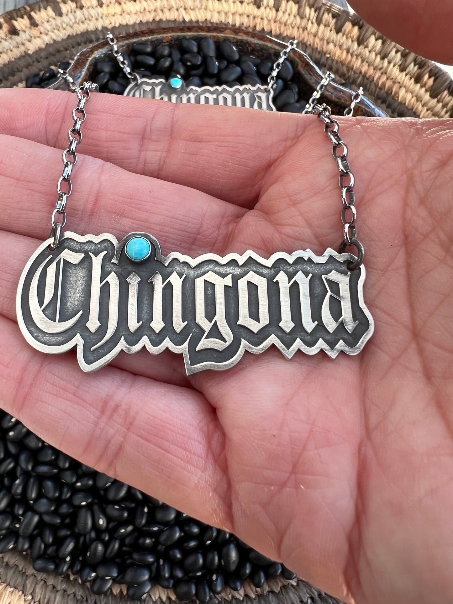 Chingona necklace nameplate 18” sterling silver