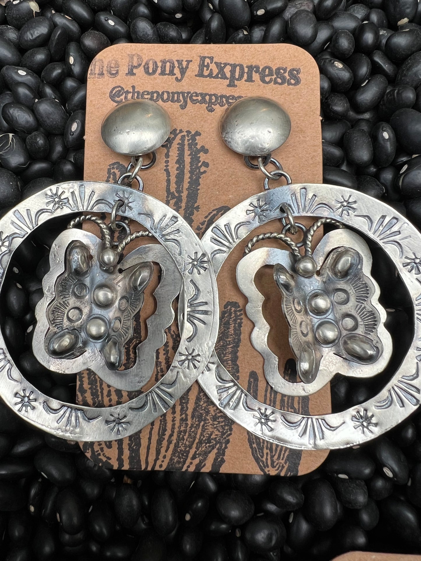 Large Butterfly Concho Hand-stamped Earrings