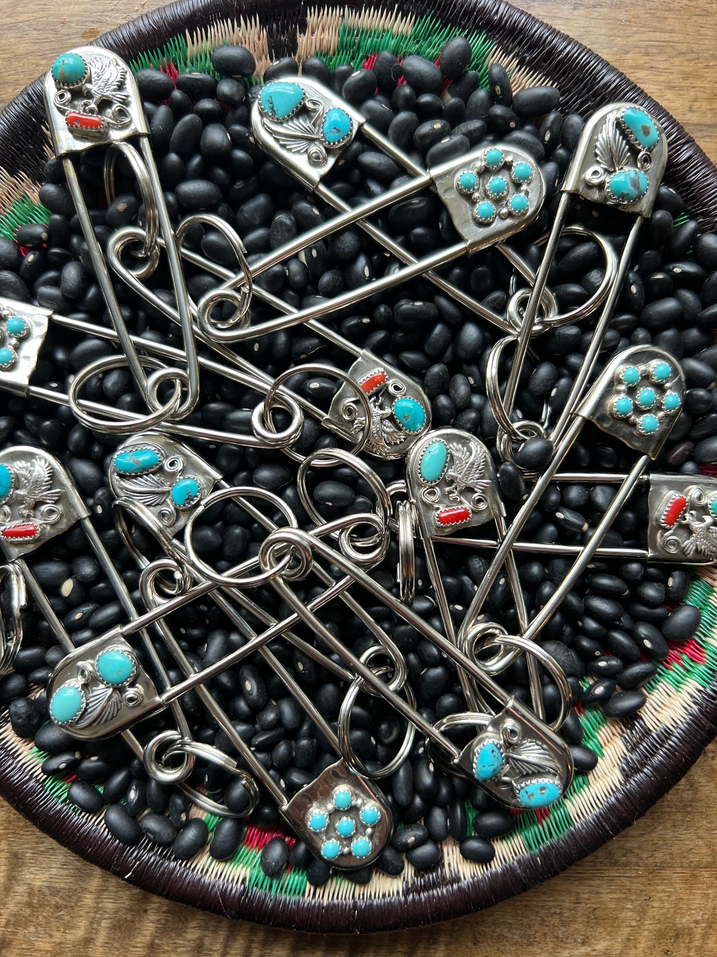 Vintage style Native American Turquoise large safety pin keychain