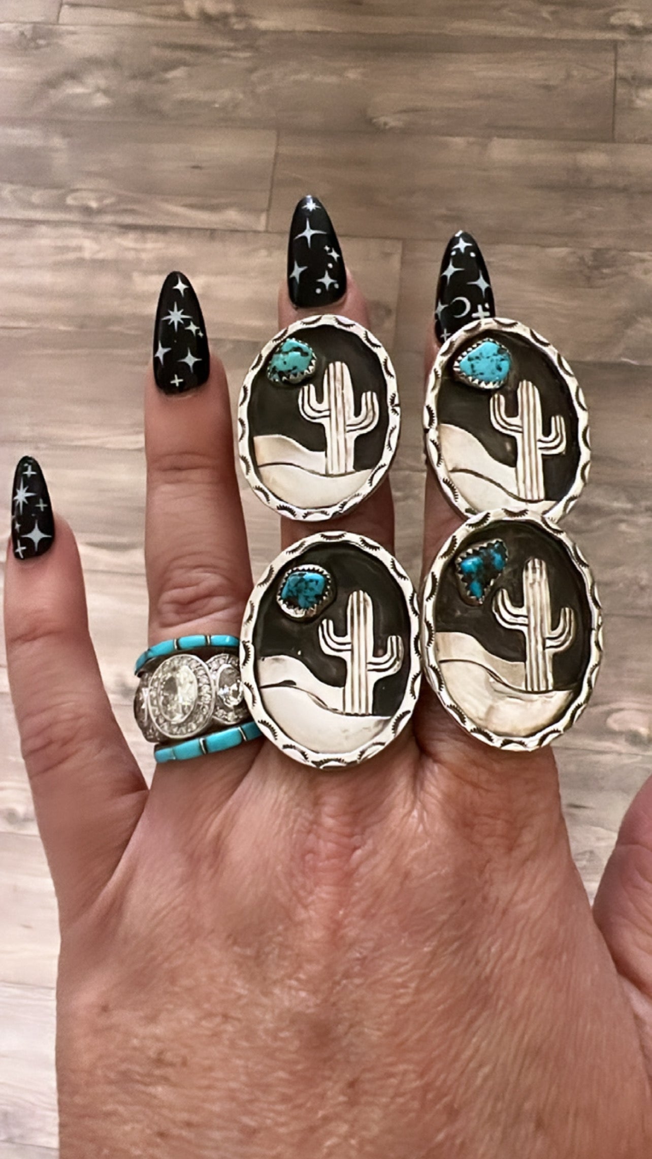 Cactus Scene Ring with nugget Turquoise