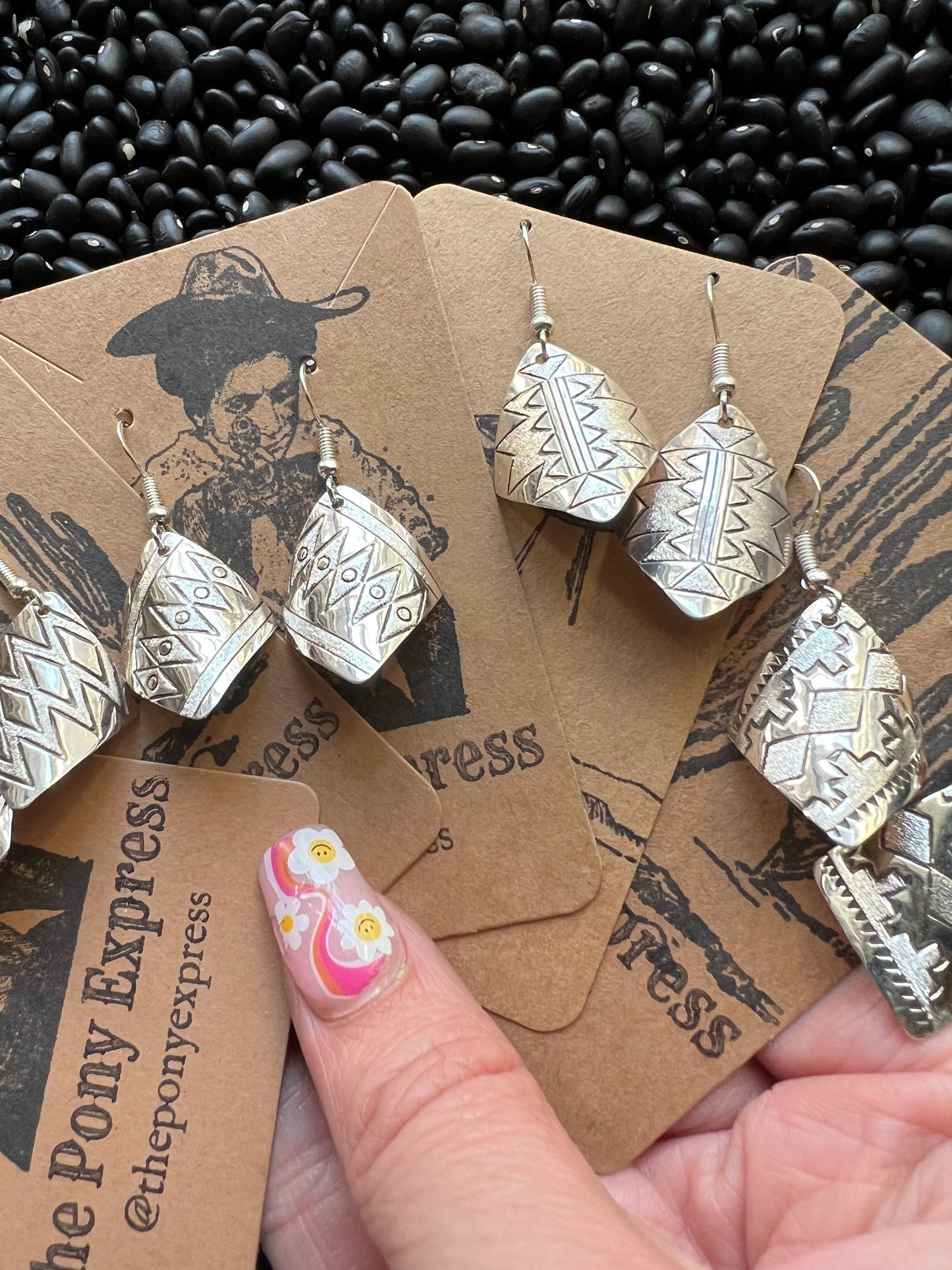 Etched Sterling Ribbon Earrings